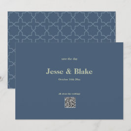 Blauwe bruiloft met Latticework Patroon Save The Date