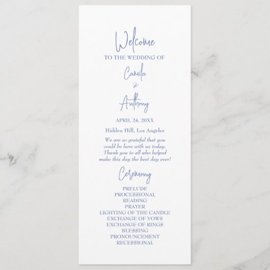 Blauwe bruiloft programma (Voorkant)