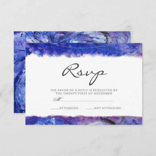 Blauwe bruiloft RSVP kaartje (Voorkant / Achterkant)