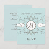  blauwe bruine bruiloft RSVP-kaarten RSVP Kaartje (Voorkant / Achterkant)