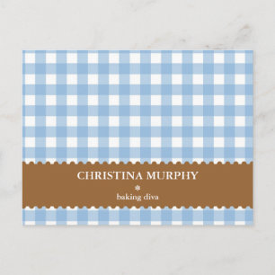 Blauwe bruine gingham met inwendige recept briefkaart