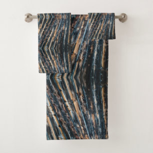 Blauwe & Bruine Houten Balken Foto Perspectief Pat Bad Handdoek