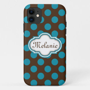 Blauwe bruine pols Dots Quatrefoil iPhone 11 Hoesje