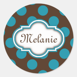 Blauwe bruine pols Dots Quatrefoil Ronde Sticker