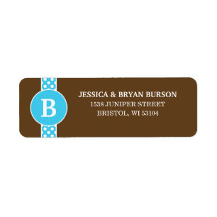 Blauwe/bruine Stippen Aangepaste monogrammen famil Etiket