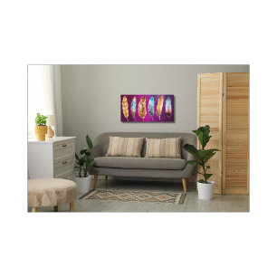 Blauwe Bruine Veren Paarse Opgespannen Canvasprint Canvas Afdruk