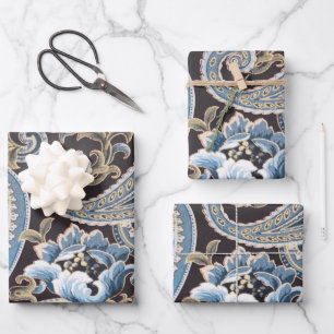 Blauwe bruine Vintage Paisley Inpakpapier Vel