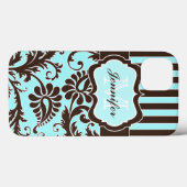 Blauwe, bruine, witte stripper Damask iPad-luchtta Case-Mate iPhone Case (Achterkant (horizontaal))