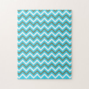 Blauwe Bruine Witte Zig Zag Lijnen Geometrische Ze Legpuzzel