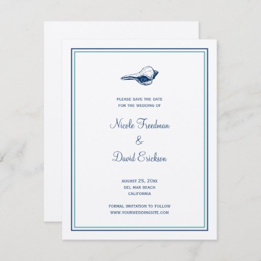 Blauwe bruinkoolbruidaankondiging behalve datum save the date (Voorkant / Achterkant)