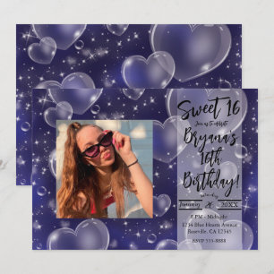 Blauwe Bubbel Hartjes Cute Meisjesachtige 90's Ver Kaart