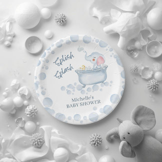 Blauwe Bubbelbad Dieren Baby Shower Papieren Bordje