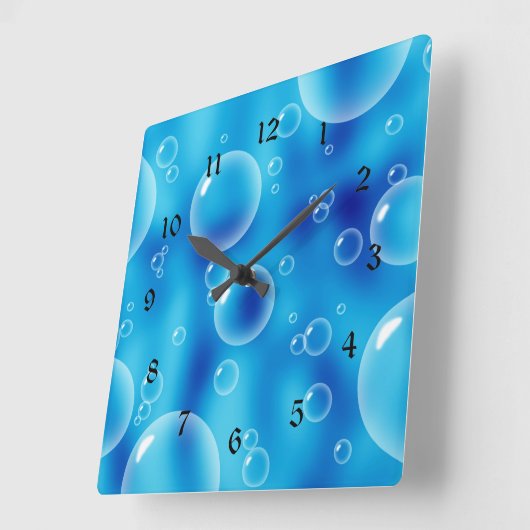 Blauwe bubels vierkante klok (Hoek)