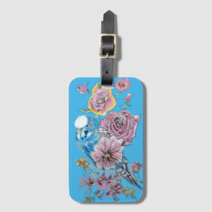 Blauwe Budgie Blauwe Bloem Waterverf Bagagetailie Bagagelabel