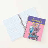 Blauwe Budgie Budgie Roos Bloem Waterverf Notitieboek (Binnen)