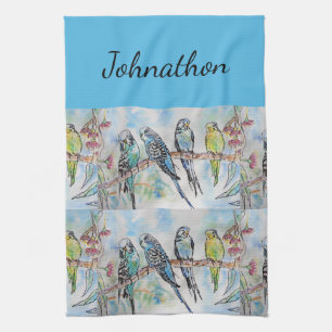 Blauwe Budgie Budgies Kunst Aquarel Vogels Mannen Theedoek