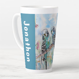 Blauwe Budgie Budgies Papegaaien Echtgenoten Manne Latte Mok