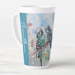 Blauwe Budgie Budgies Papegaaien Echtgenoten Manne Latte Mok