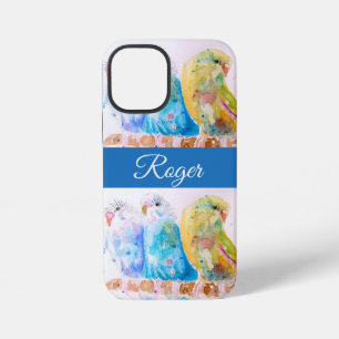 Blauwe Budgie Budgies Watercolor Jongens Naam Tele iPhone 12 Mini Hoesje