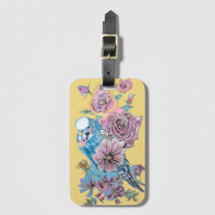 Blauwe Budgie Gele Bloem Waterverf Bagage Label