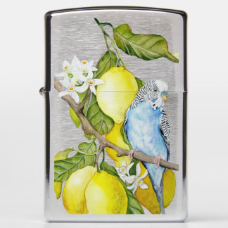 Blauwe Budgie in citroenboom waterverf botanische