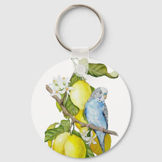 Blauwe Budgie in citroenboom waterverf botanische Sleutelhanger