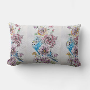 Blauwe Budgie & Rozen Waterverf vogel Decor kussen