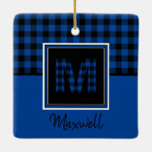 Blauwe Buffalo Pset en zwarte monogram en naam Keramisch Ornament (Achterkant)