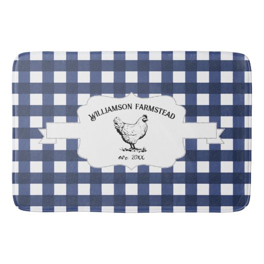 Blauwe Buffel Plaid Boerderij Kipbadmat Badmat (Voorkant)