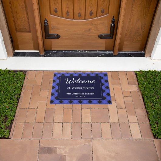 Blauwe Buffel Plaid Check Patroon gepersonaliseerd Deurmat (Buiten)
