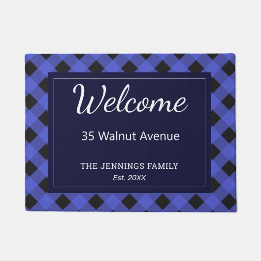 Blauwe Buffel Plaid Check Patroon gepersonaliseerd Deurmat (Voorkant)