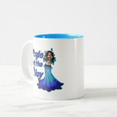 Blauwe buikdanseres tweekleurige koffiemok (Voorkant links)