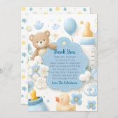 Blauwe Bundel Vreugde: Baby Jongen Douche Bedankkaart (Voorkant / Achterkant)