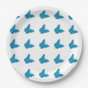 Blauwe buterflies Fluttering Illustratiepatroon Papieren Bordje