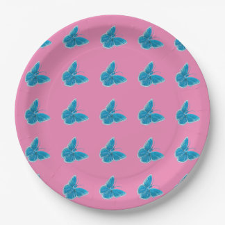 Blauwe buterflies Fluttering Illustratiepatroon Papieren Bordje