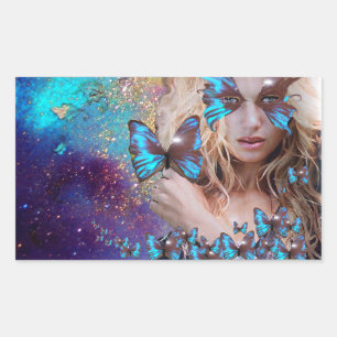 BLAUWE BUTERRFLY BEAUTY MAKEUP ARTIST RECHTHOEKIGE STICKER