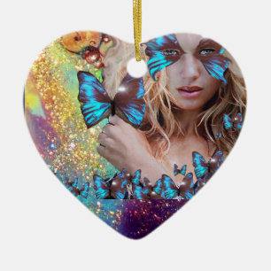 BLAUWE BUTTERFLES IN BLAUWGROEN GROENE GOUDEN HARK KERAMISCH ORNAMENT