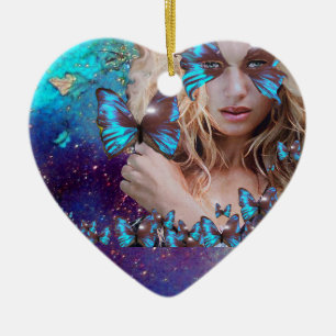 BLAUWE BUTTERFLES IN BLAUWGROEN GROENE GOUDEN HARK KERAMISCH ORNAMENT