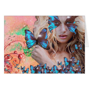 BLAUWE BUTTERFLES IN PINK GREEN GOLD SPARKLES