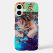 BLAUWE BUTTERFLES MET GROENE GOUDEN MONOGRAM Case-Mate iPhone CASE (Achterkant)