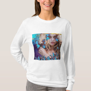 BLAUWE BUTTERFLES MET GROENE GOUDEN T-SHIRT