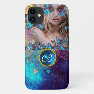 BLAUWE BUTTERFLY LADY, BLAUWGROEN GOLD SPARKLE GEM iPhone 11 HOESJE