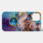 BLAUWE BUTTERFLY LADY, BLAUWGROEN GOLD SPARKLE GEM Case-Mate iPhone CASE (Achterkant (horizontaal))
