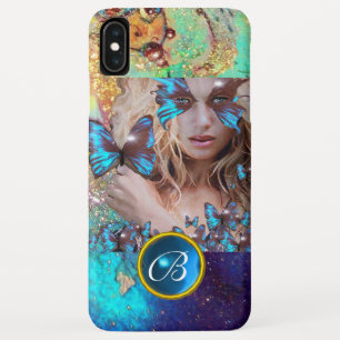 BLAUWE BUTTERFLY LADY, BLAUWGROEN GOLD SPARKLE GEM iPhone XS MAX HOESJE