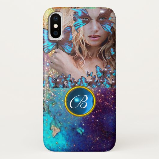 BLAUWE BUTTERFLY LADY, BLAUWGROEN GOLD SPARKLE GEM Case-Mate iPhone CASE (Achterkant)