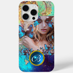 BLAUWE BUTTERFLY LADY, BLAUWGROEN GOLD SPARKLE GEM iPhone 15 PRO MAX HOESJE