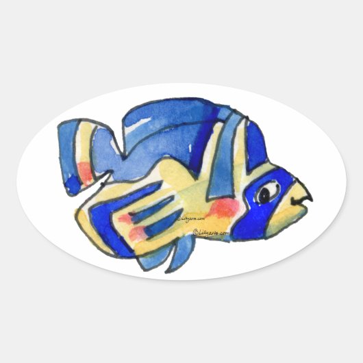Blauwe Butterflyfish Ovaal Sticker (Voorkant)