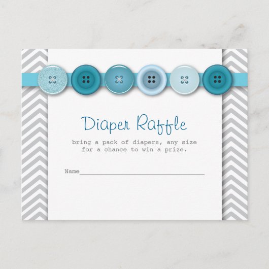 Blauwe Button Baby shower Luier Raffle Insert Uitnodiging Briefkaart (Voorkant)