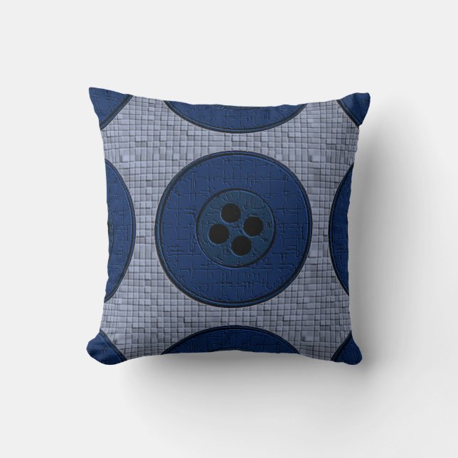 Blauwe Buttonnen Kussen (Voorkant)