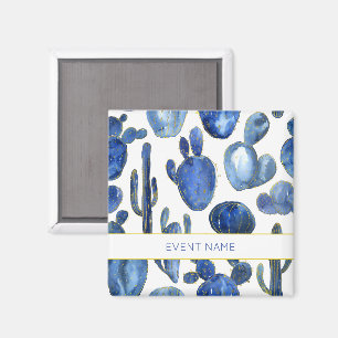Blauwe Cactus Art Desert Chique Gold EVENT NAAM Magneet